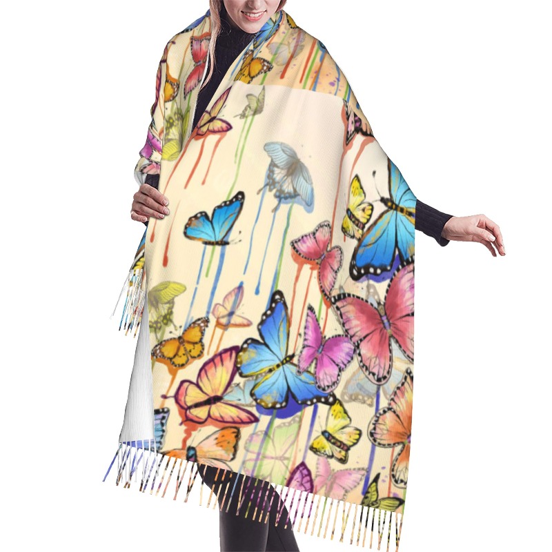 Cashmere Scarf - Syal Kasmir Musim Dingin Motif Kupu-Kupu